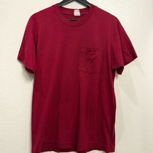 90s Red Vintage Single Stitch Blank Pocket Tshirt M 20x27
